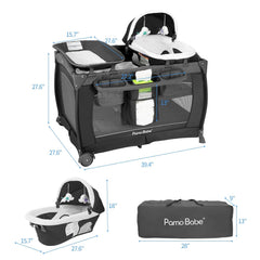 Pamo Babe Playard Deluxe Nursery Center, Foldable Playpen for Baby & Toddler, Bassinet, Mattress, Changing Table for Newborn