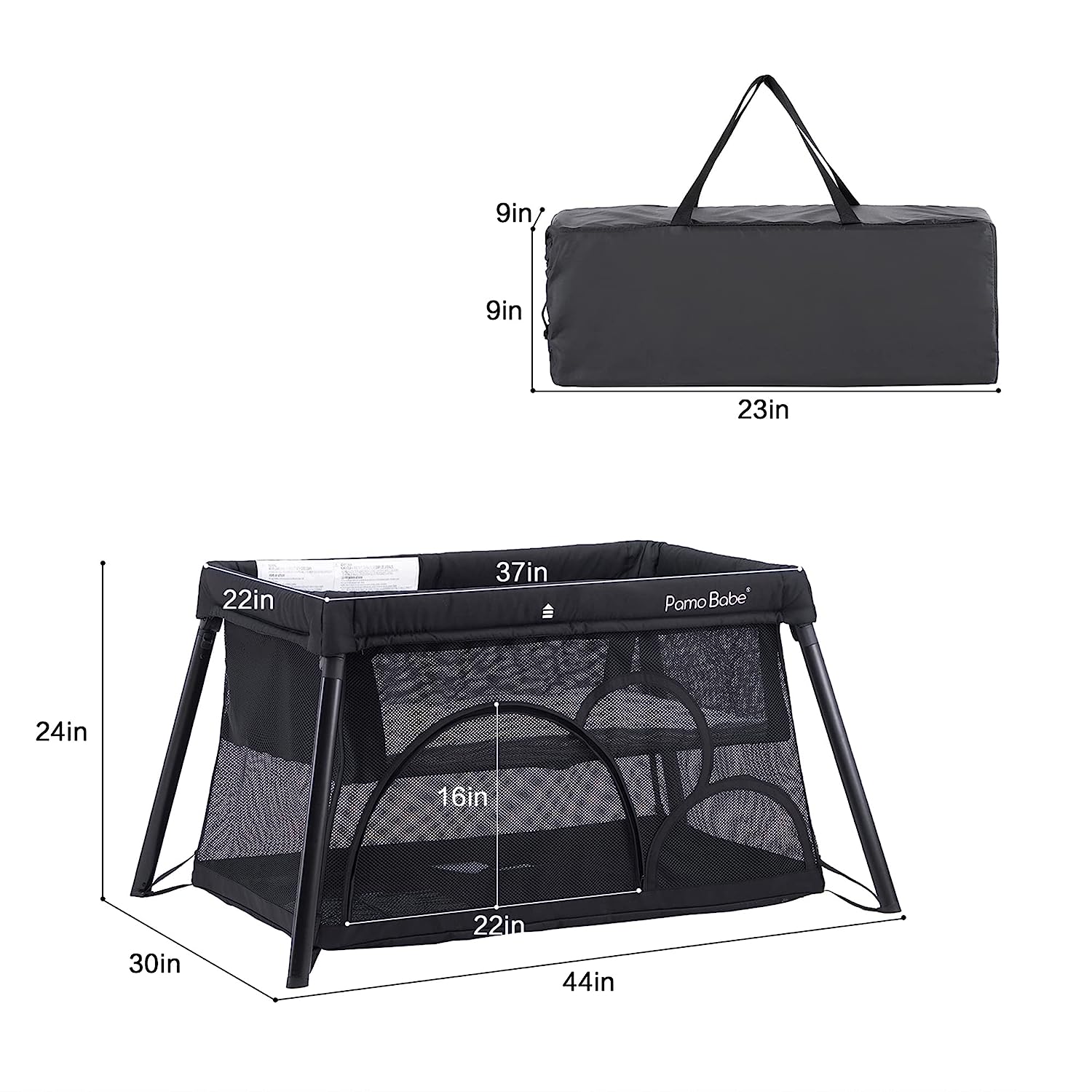 Pamo Babe Portable Crib for Baby Lightweight Playpen, Foldable Travel Playard with Comfortable Mattress for Babies to Toddler