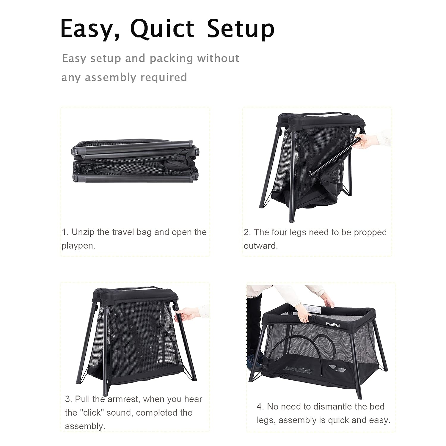 Pamo Babe Portable Crib for Baby Lightweight Playpen, Foldable Travel Playard with Comfortable Mattress for Babies to Toddler