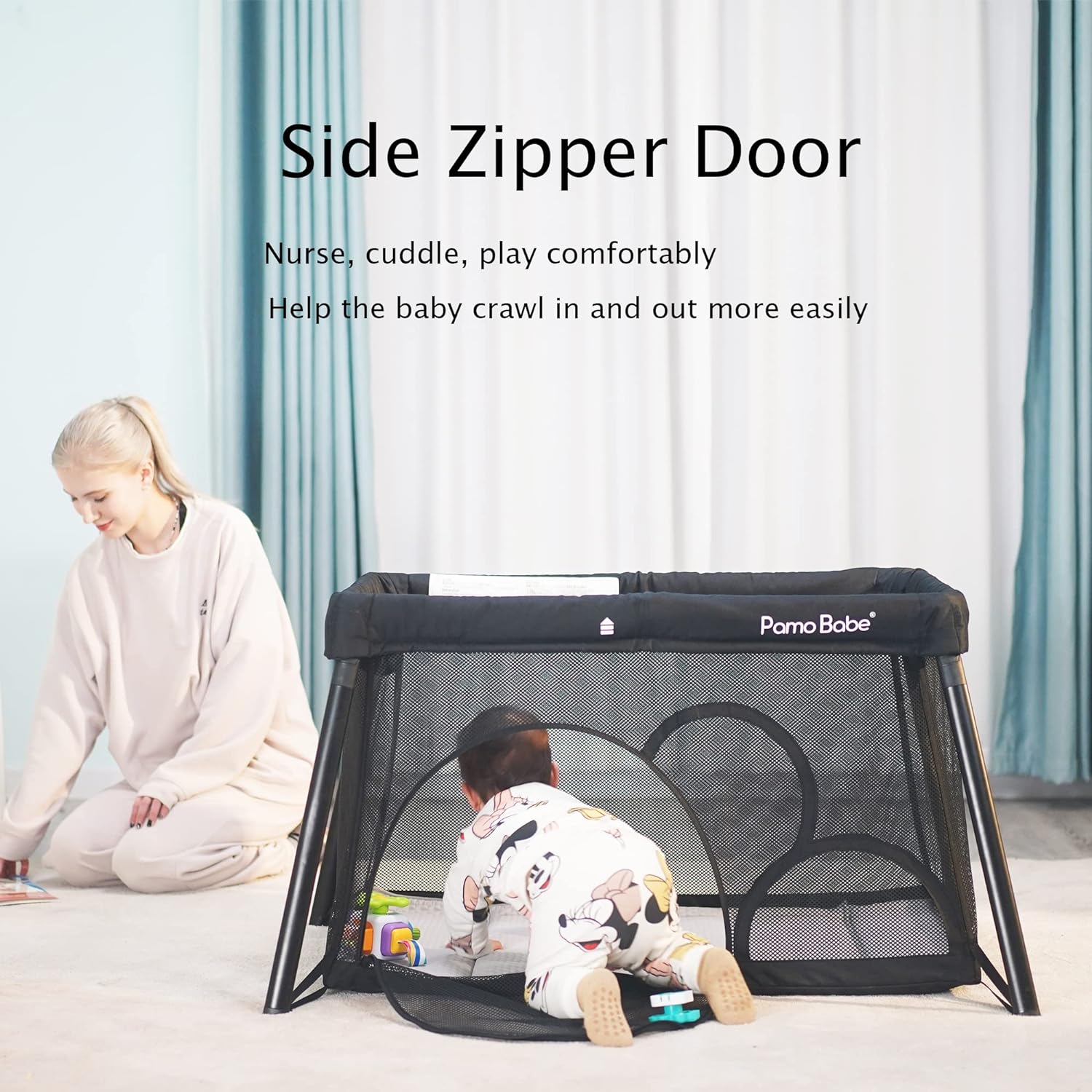 Pamo Babe Portable Crib for Baby Lightweight Playpen, Foldable Travel Playard with Comfortable Mattress for Babies to Toddler