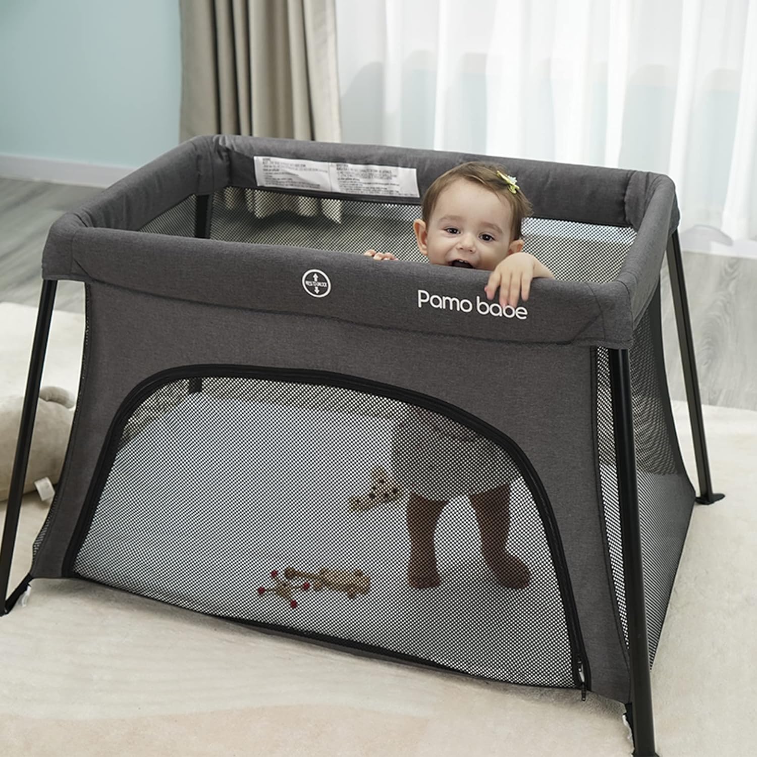 Pamo Babe Travel Foldable Portable Bassinet Baby Infant Comfortable Play  Yard Crib Cot with Soft Mattress, Breathable Mesh Walls, and Carry Bag, Gray