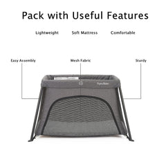 Pamo babe Lightweight Travel Crib, Portable and Easy to Carry Baby Playard, Travel Playard for Baby with Soft Mattress Pad