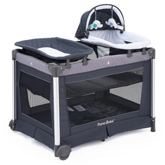 Pamo Babe Deluxe Baby Playard with Foldable Mattress, Large Changing Table，Detachable Childcare Center