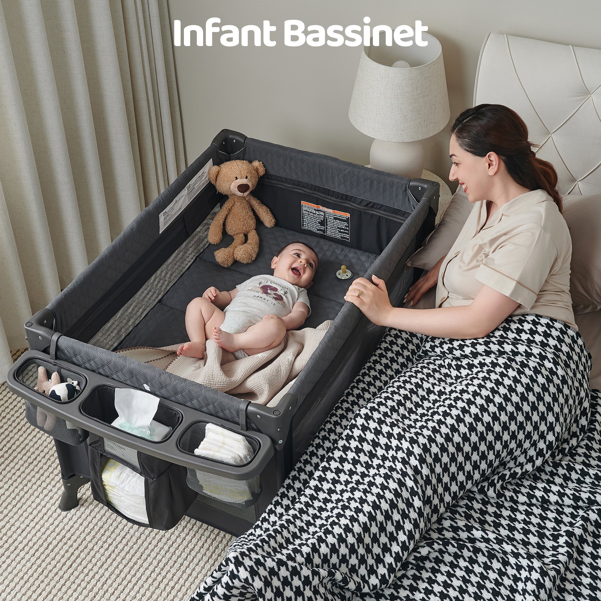 Pamo Babe Unisex Playard with Bassinet & Changing Table, Grey