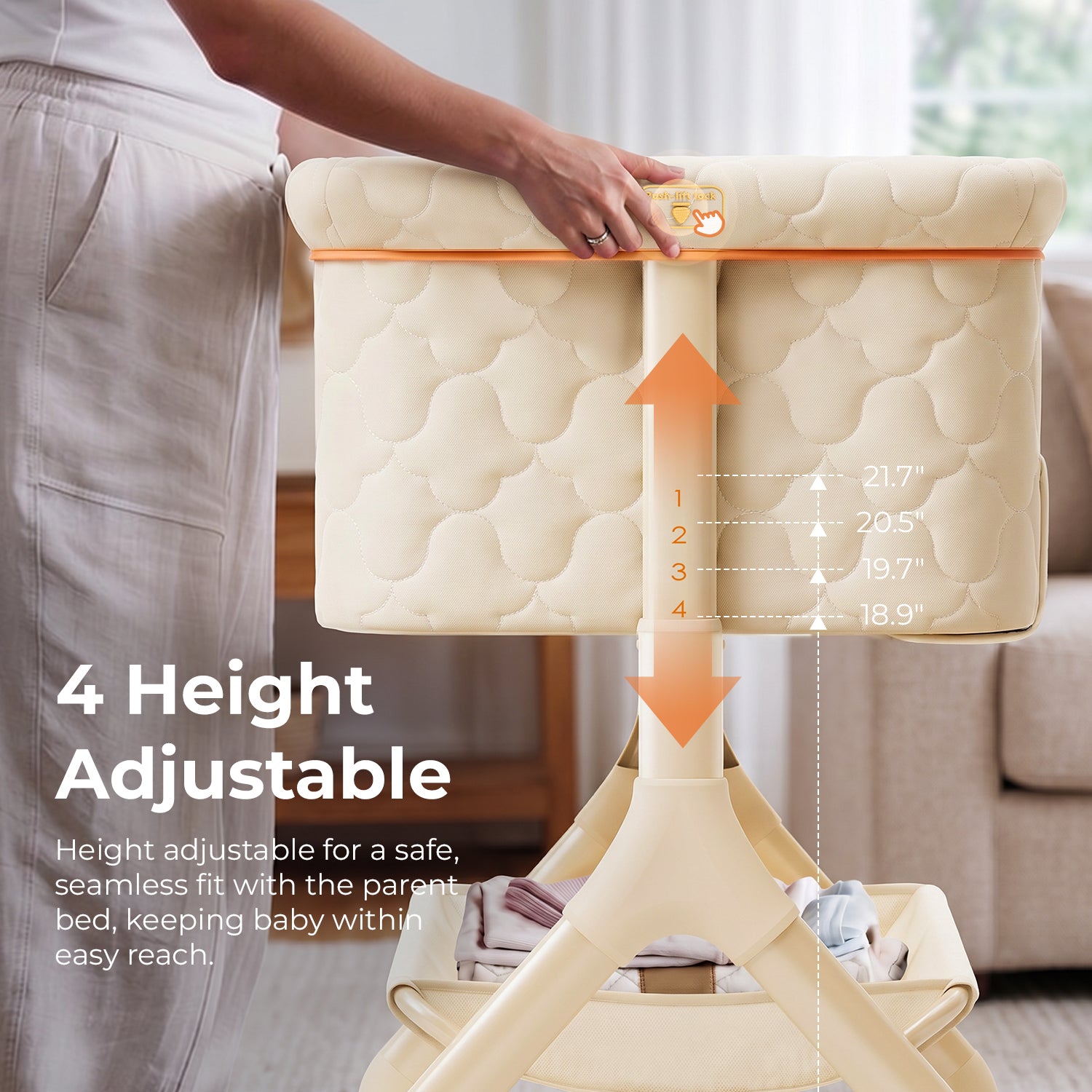 Pamo babe Bedside Bassinet for Baby, 3-in-1 Foldable Travel Bassinet with Wheels, Portable Baby Bassinet Adjustable Height, Storage Bag, Baby Bedside Sleeper Ideal Gift for Newborn Parents