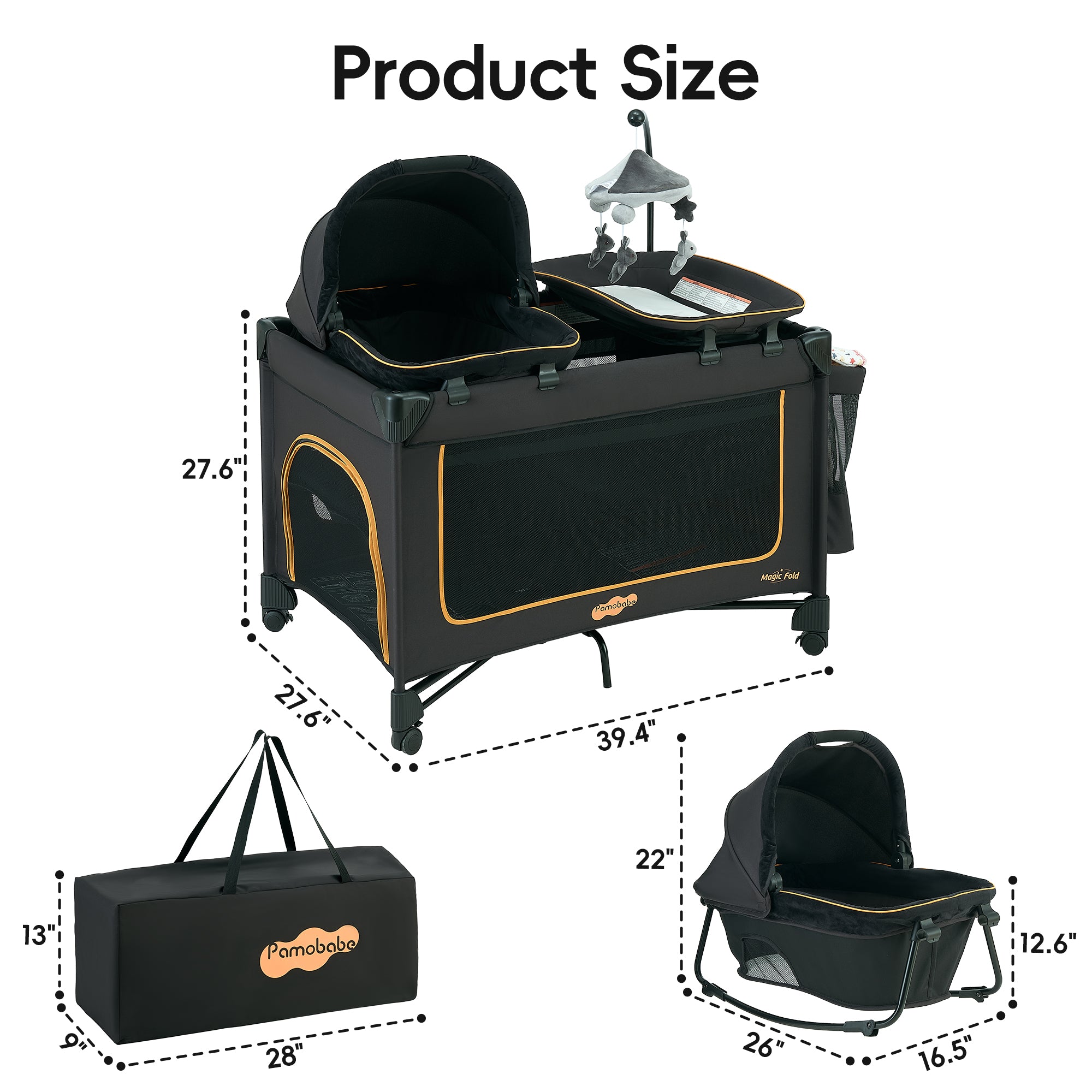 Pamo Babe Unisex Magic Fold One-Step Baby Playard with Bassinet & Changing Table, 0-36 Months