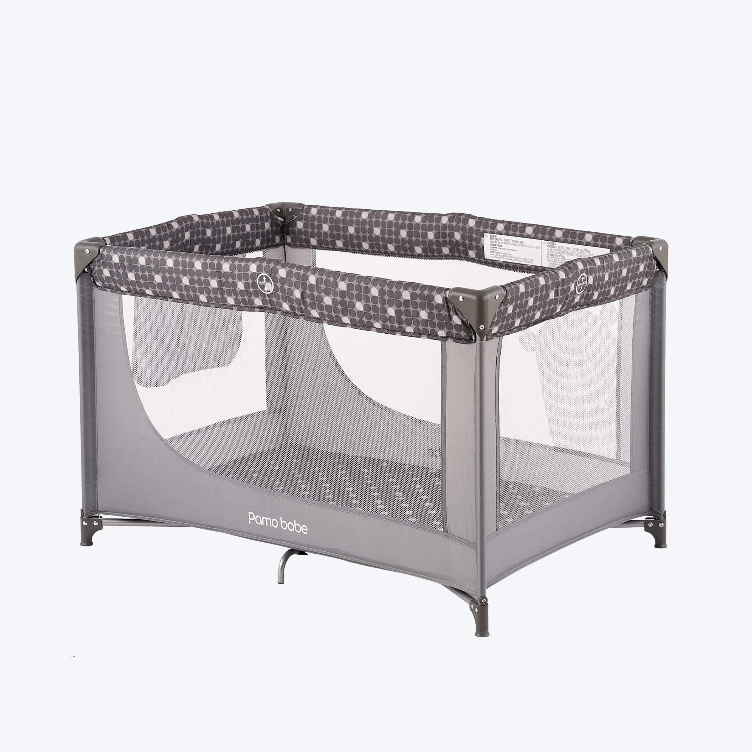 Pamo Babe Portable Crib with Mattress & Carry Grey