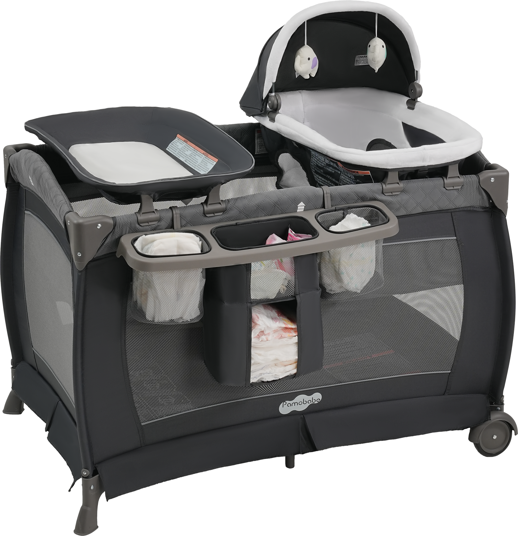 Pamo Babe Playard Deluxe, Foldable Playpen for Baby & Toddler, Bassinet, Mattress, Changing Table for Newborn