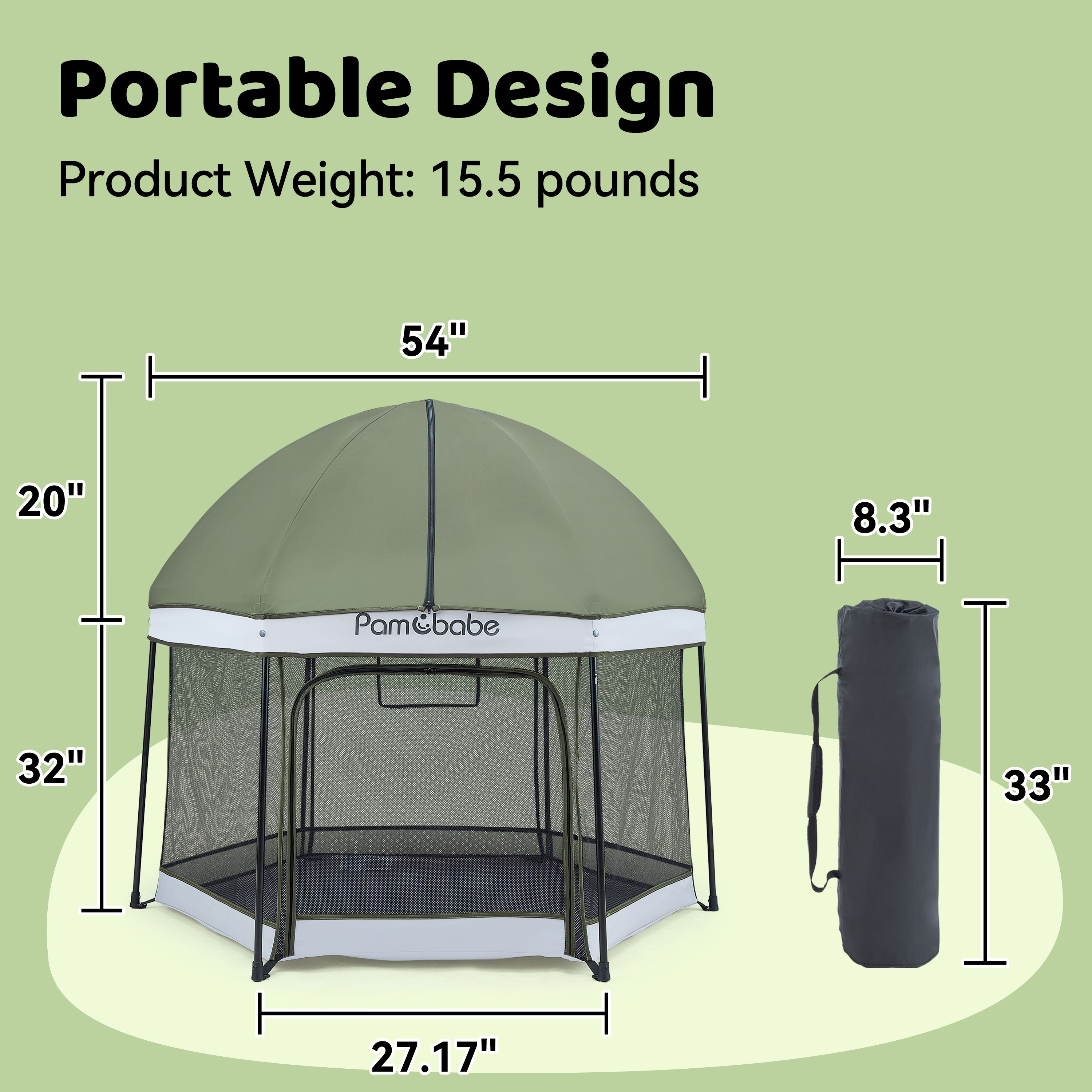 Pamo Babe Travel Playpen with Sun Protection Canopy - Play Yard for Babies and Toddlers - Baby Tent with Zipper Door