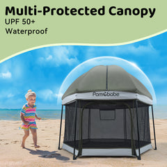 Pamo Babe Travel Playpen with Sun Protection Canopy - Play Yard for Babies and Toddlers - Baby Tent with Zipper Door