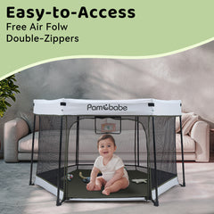 Pamo Babe Travel Playpen with Sun Protection Canopy - Play Yard for Babies and Toddlers - Baby Tent with Zipper Door