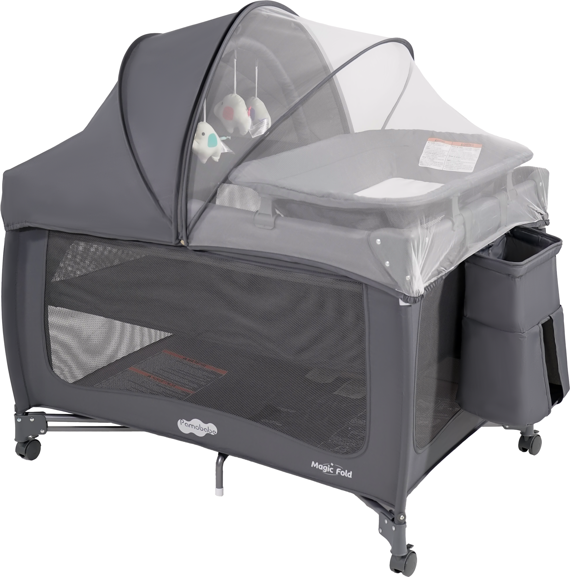 Pamo Babe 1-Second Setup 4-in-1 Playard for Babies - Portable Crib with Mosquito Net & Changing Table, Breathable Mesh, Toy Bar