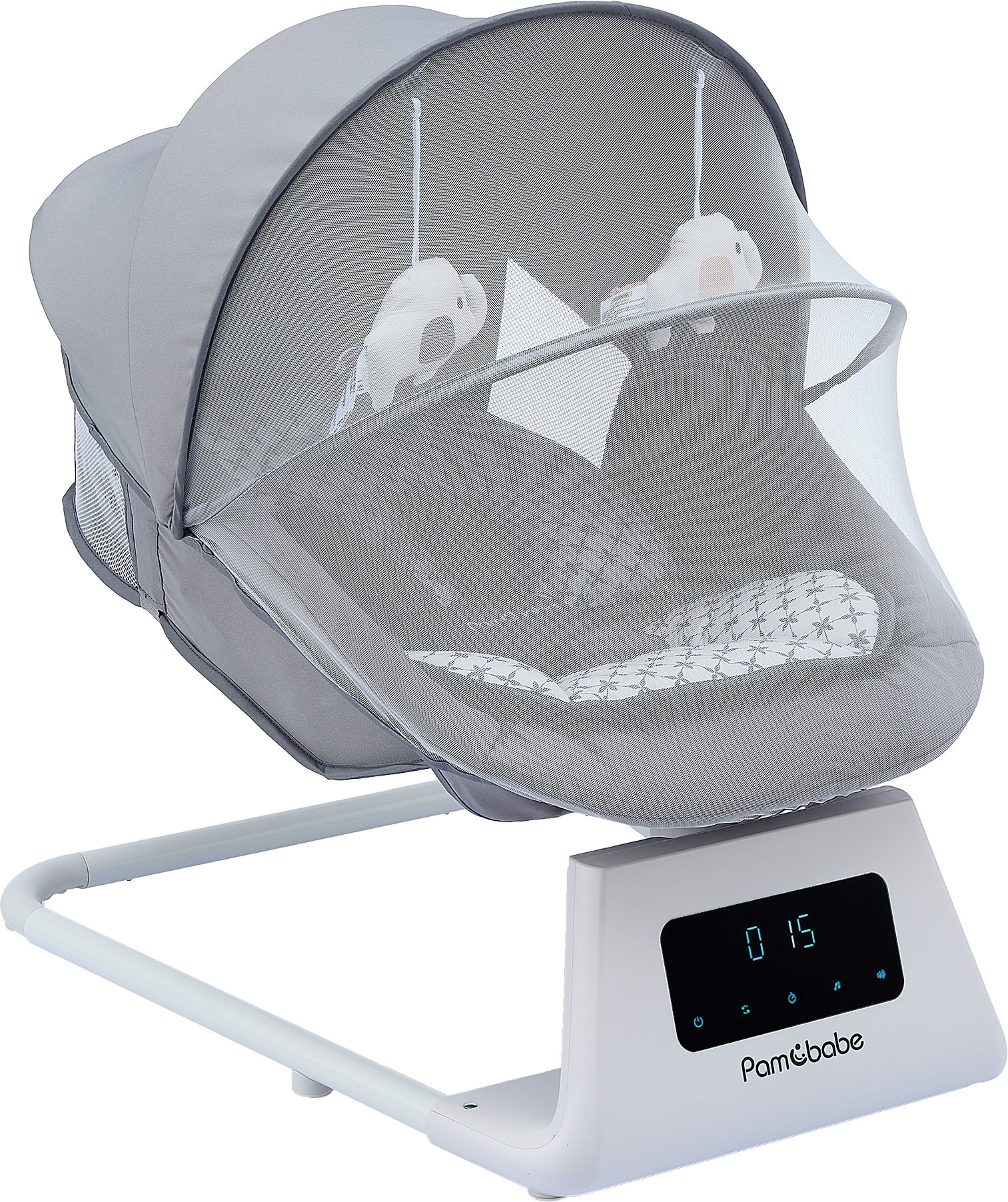 Pamo Babe Unisex Baby Swing for Newborns,5 Speeds swing modes, Canopy,Mosquito Net(Grey)