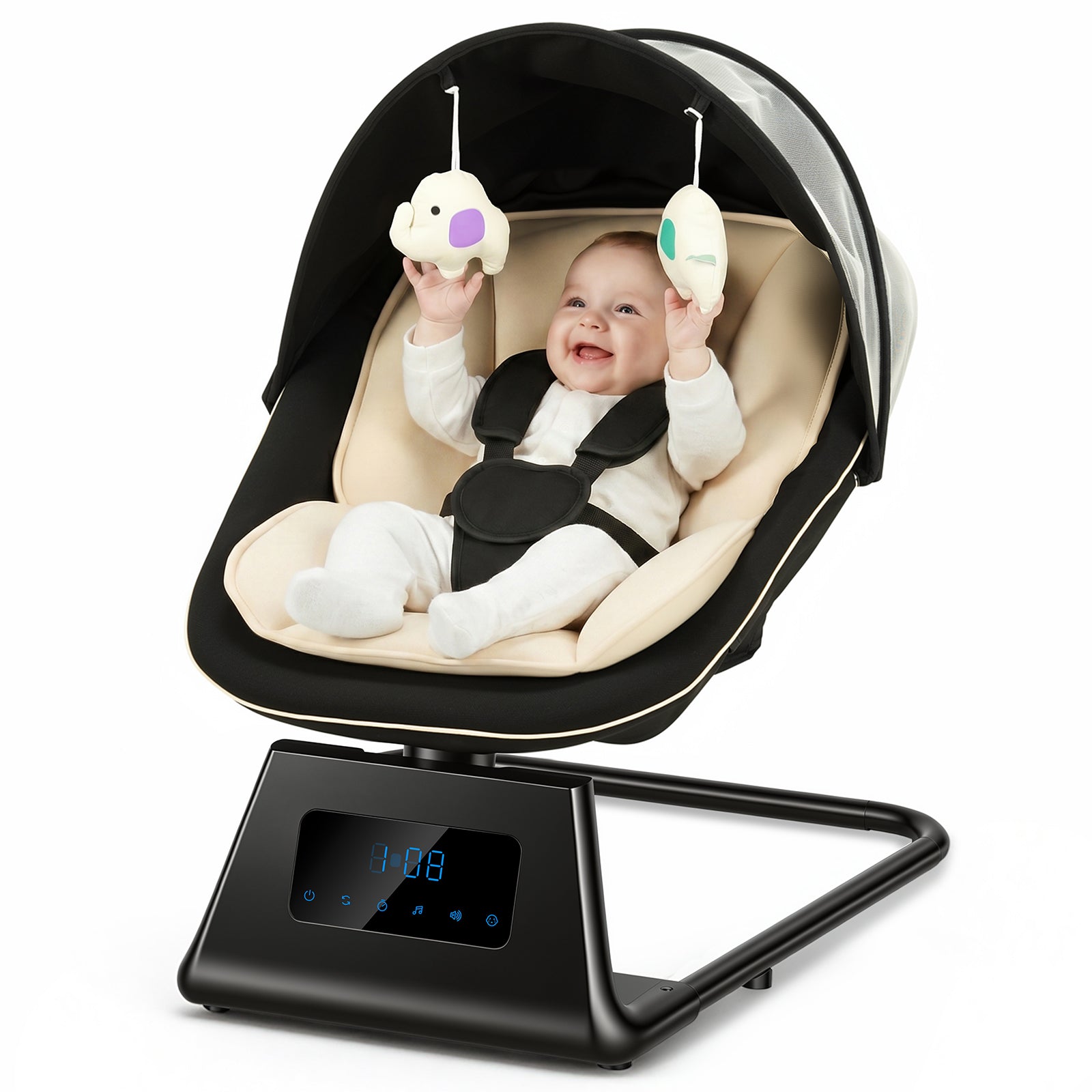 Pamo Babe Portable Baby Swing - Electric Baby Rocker with Cry Detection, 5 Swing Speeds, Bluetooth & Remote Control, Adjustable Backrest, Indoor & Outdoor Swing Chair for Newborn Babies