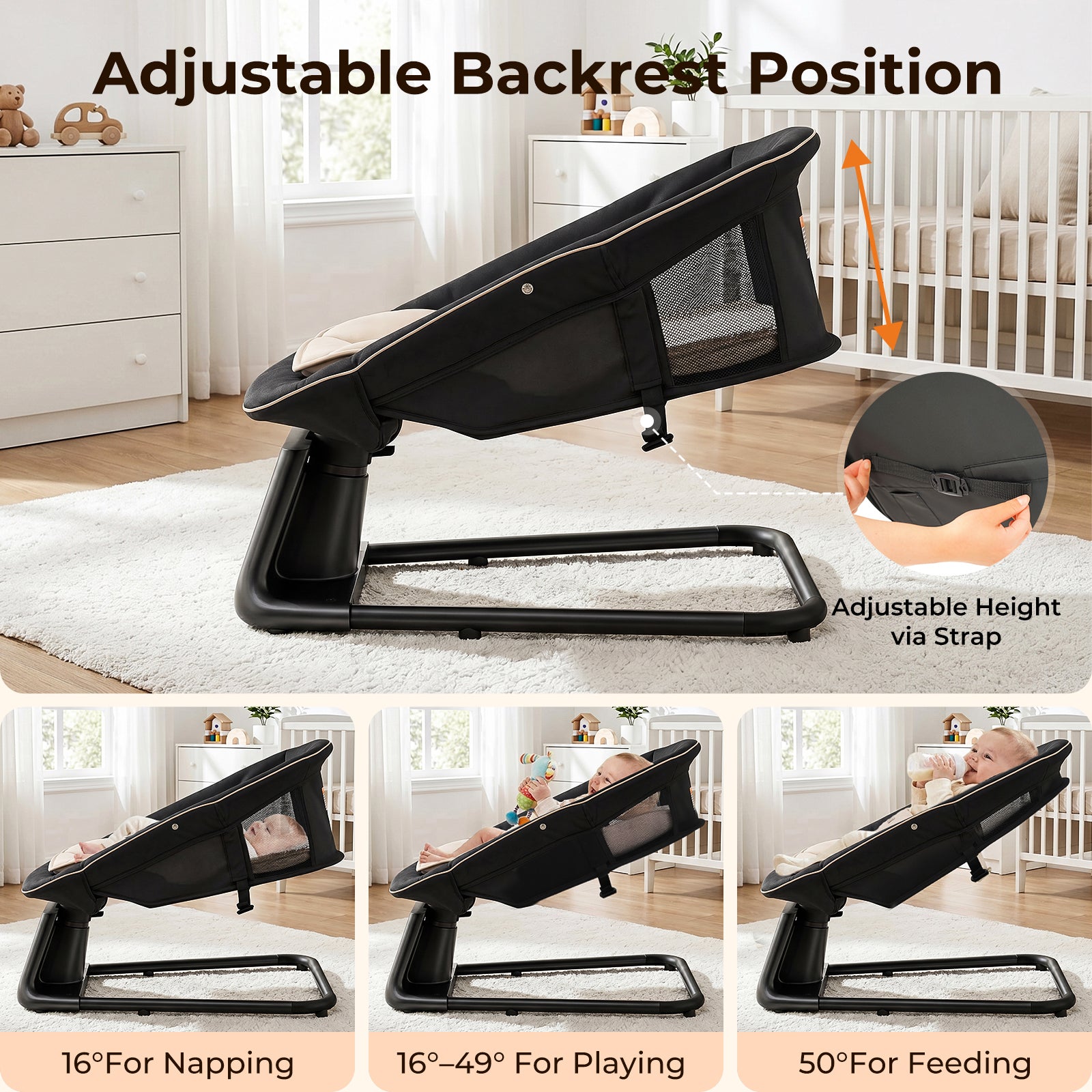 Pamo Babe Portable Baby Swing - Electric Baby Rocker with Cry Detection, 5 Swing Speeds, Bluetooth & Remote Control, Adjustable Backrest, Indoor & Outdoor Swing Chair for Newborn Babies