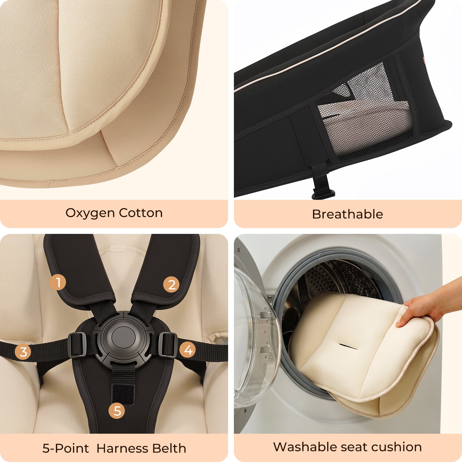 Pamo Babe Portable Baby Swing - Electric Baby Rocker with Cry Detection, 5 Swing Speeds, Bluetooth & Remote Control, Adjustable Backrest, Indoor & Outdoor Swing Chair for Newborn Babies
