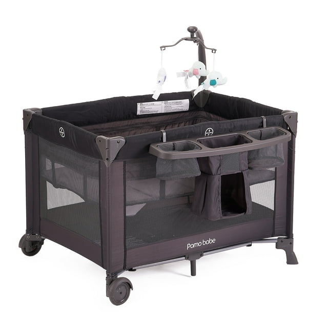 Pamo Babe Unisex  Playard with Bassinet & Changing Table, Black
