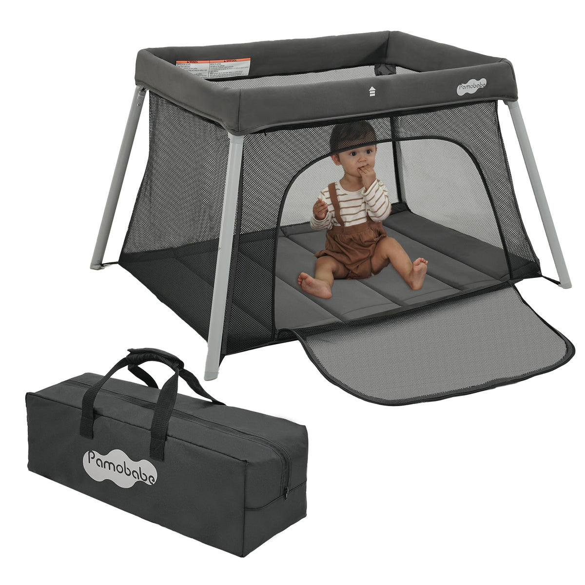 Pamo Babe Travel Crib, Portable Pack and Play with Mattress for Toddlers