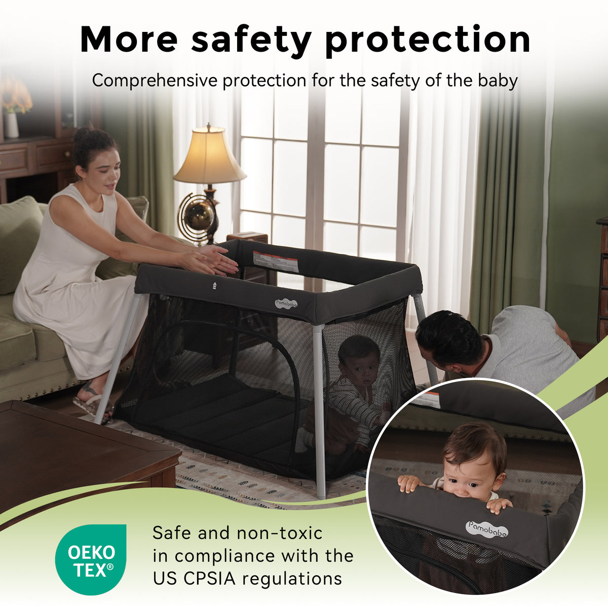 Pamo Babe Travel Crib, Portable Pack and Play with Mattress for Toddlers
