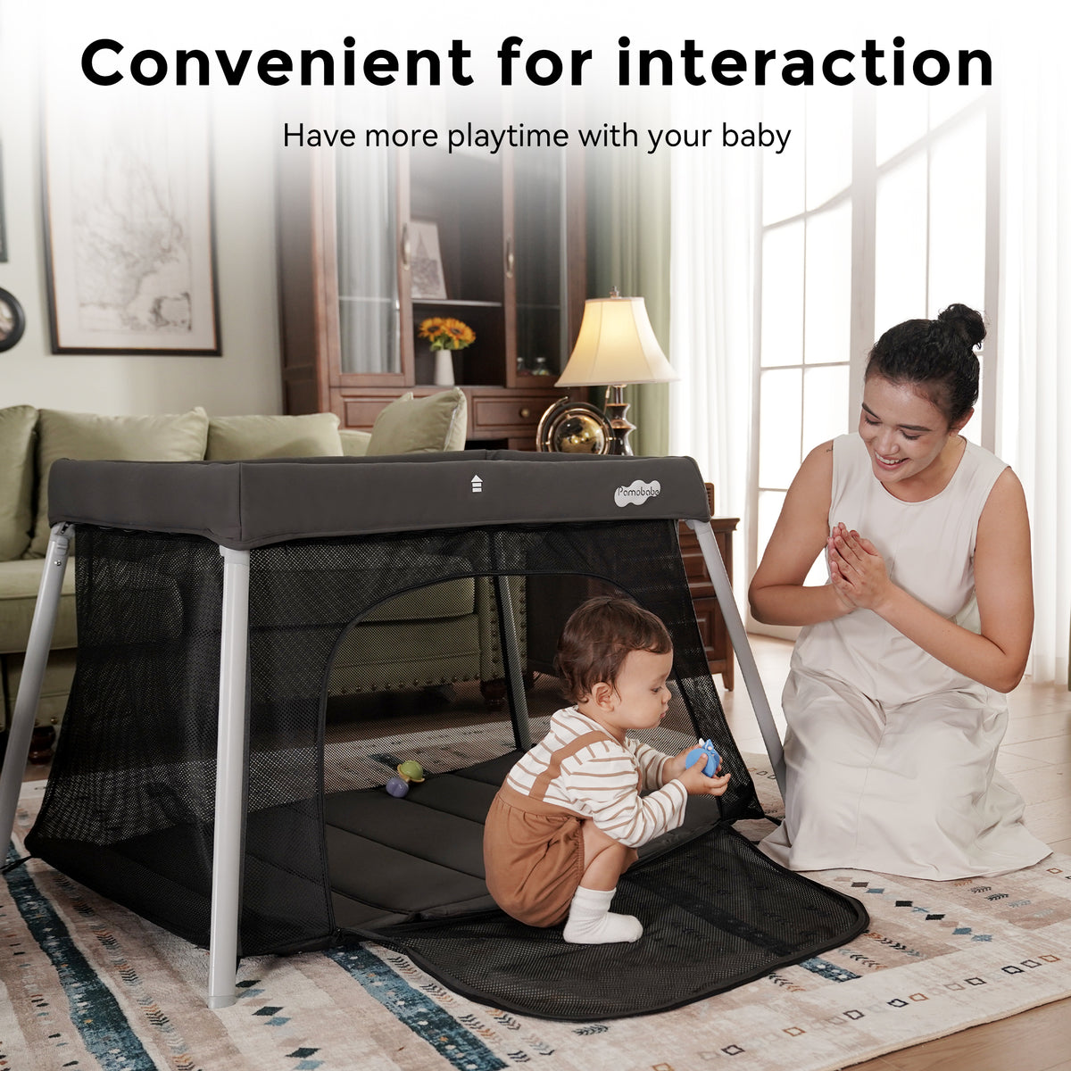 Pamo Babe Travel Crib, Portable Pack and Play with Mattress for Toddlers